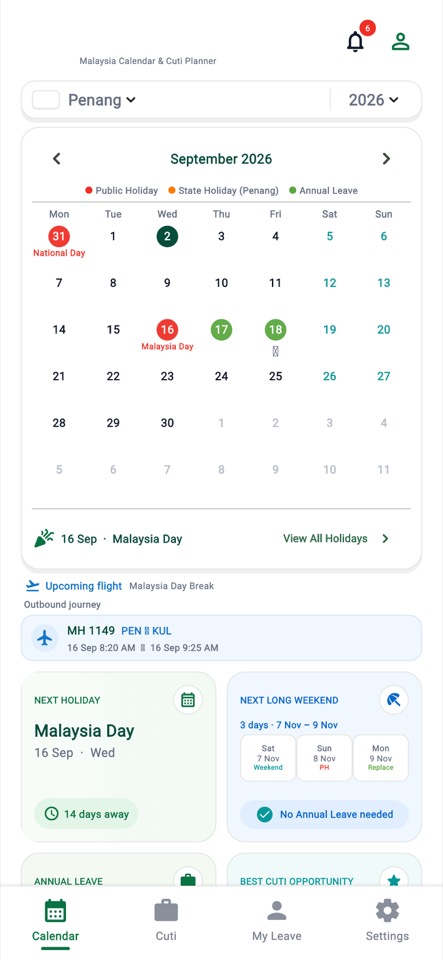 Malaysia Calendar & Cuti annual guide screen